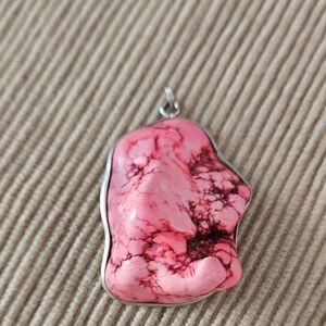 Hand Crafted Pink Shaved One Side Marbled Stone Pendent
